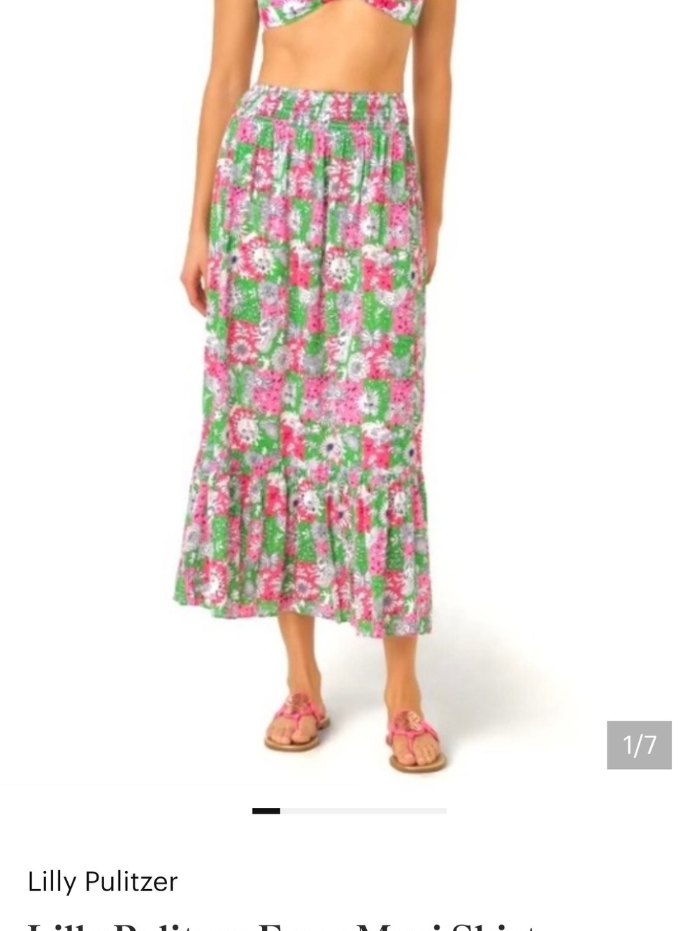Lilly Pulitzer Chicken Check Cherry Blossom Pink & Green Cotton Maxi Skirt